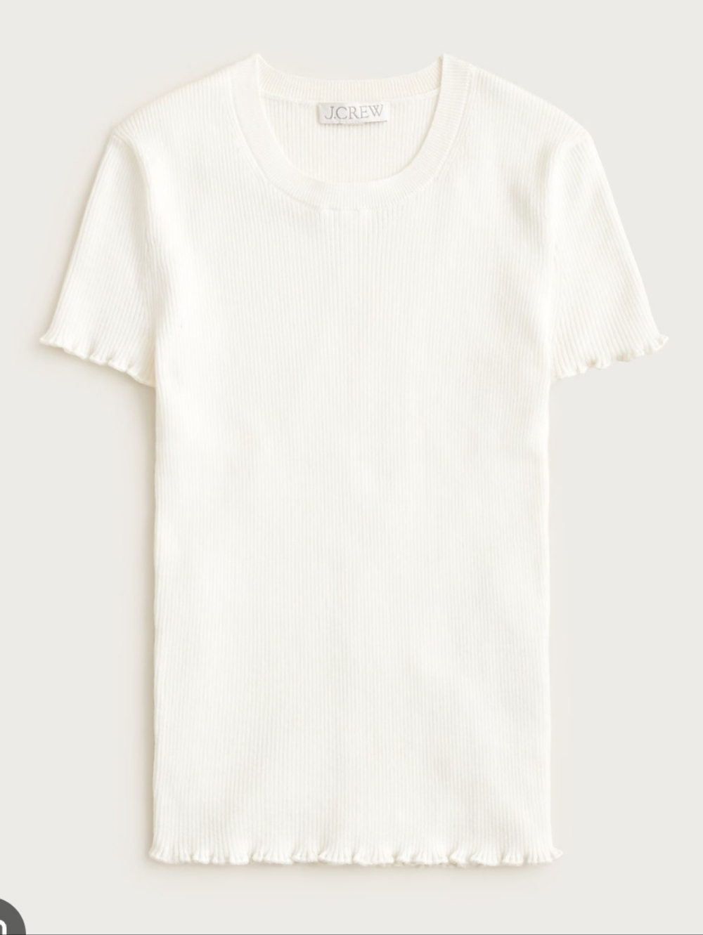 J Crew White Ribbed Ruffle-trim Knit T-shirt in TENCEL lyocell blend Size L